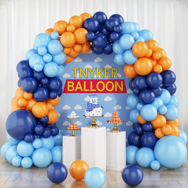 114-teiliges Latex-Ballonbogen-Set in Blau und Orange für Geburtstag und Hochzeit - Bild 1