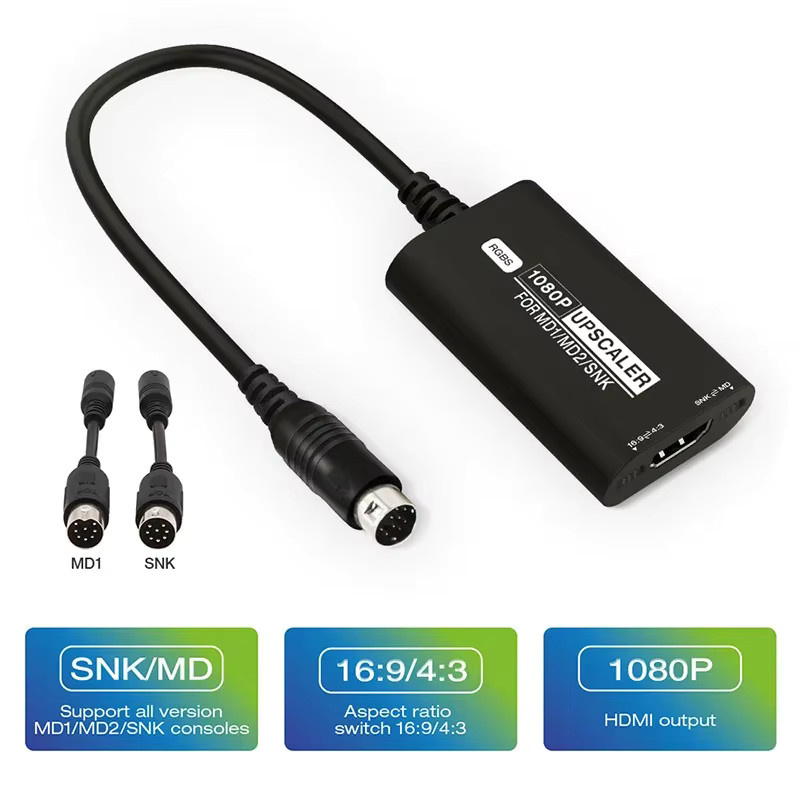 Ren Tian Ge RGBS Upscaler HDMI Konverter für SEGA MD1, MD2 und SNK Spielekonsolen in Schwarz mit 1080P Auflösung und 16:9/4:3 Aspektverhältnis Schalter - Bild 4