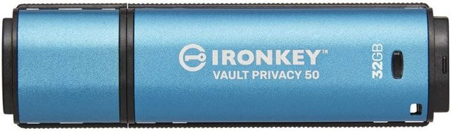 Kingston IronKey Vault Privacy 50 USB-Stick mit 32 GB AES-256 Verschlüsselung in Schwarz und Blau - Bild 1
