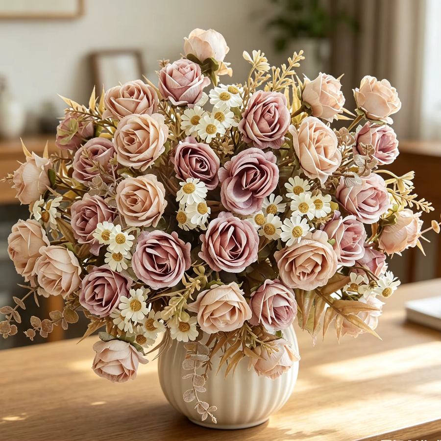 Künstliche Seidenrosen als Tischdekoration für Hochzeiten und Zuhause in Blau und Pink - Bild 1