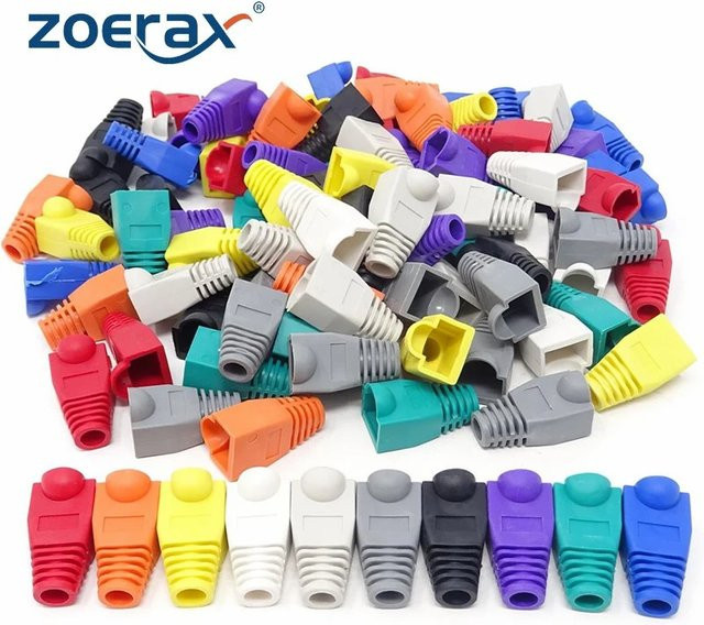 ZoeRax RJ45 Ethernet-Netzwerkkabel Zugentlastungsmanschetten und Steckerabdeckungen für CAT5 CAT5E CAT6 CAT6E, Mehrfarbig, Außendurchmesser: 6,5 mm - Bild 1
