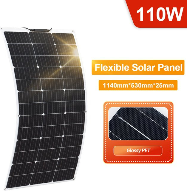 WUZECK 110W Flexibles PET-Solarpanel mit Monokristallinen Zellen in Schwarz für 12V Batterieladung - Bild 1