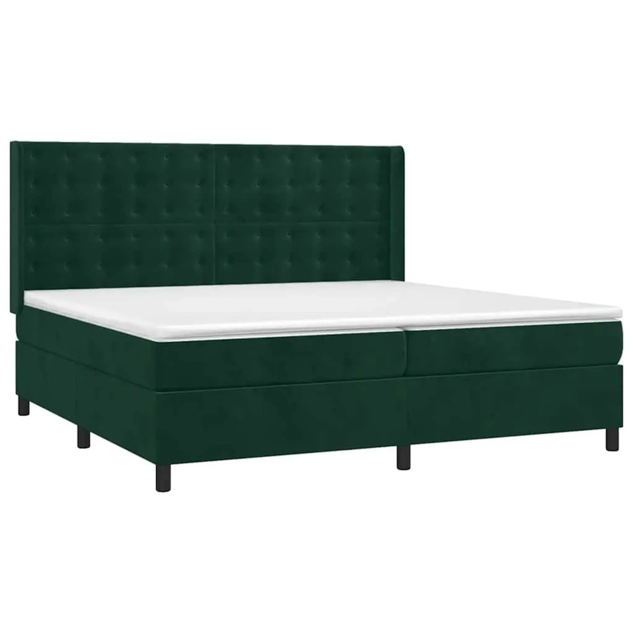 vidaXL Boxspringbett mit Matratze in Dunkelgrün aus Samt mit LED-Unterbettbeleuchtung und USB-Ladeanschluss, B/T/H: 200 x 200 x 203 cm - Bild 2