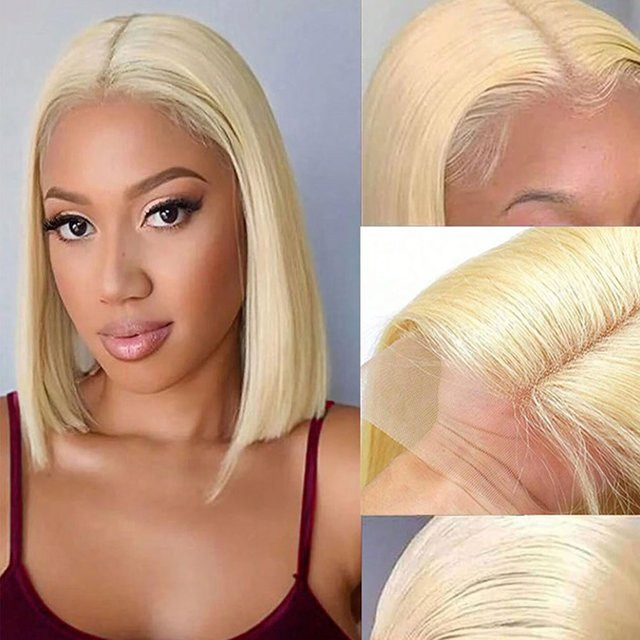 Linhua Blonde Bob-Perücke, Echthaar, 613, Lace-Frontal, Damen - Bild 1