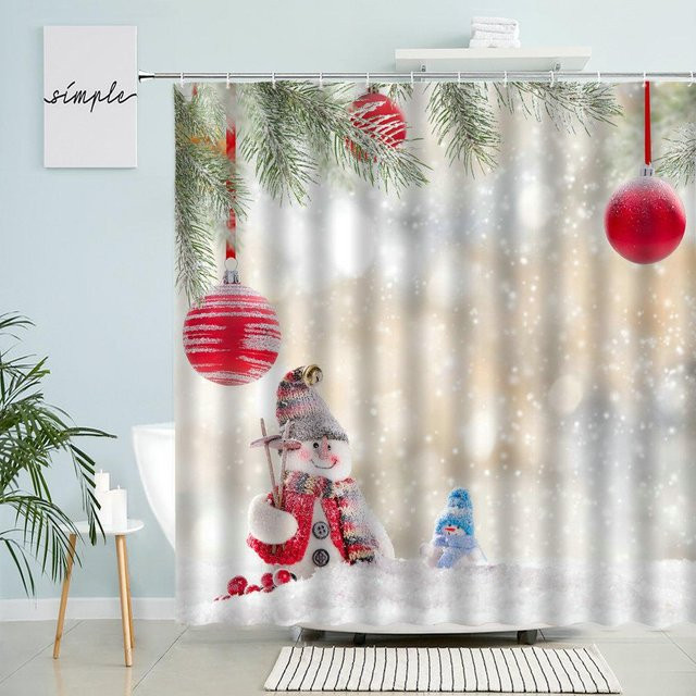 Wasserdichter Duschvorhang mit Weihnachtsdesign aus Polyester, Mehrfarbig, B/H: 90 x 180 cm - Bild 1
