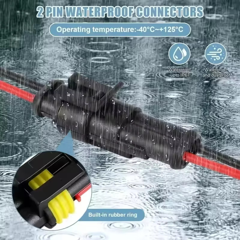 2-poliger wasserdichter Steckverbinder Set mit männlichen und weiblichen Kontakten für 16 AWG-Draht in Schwarz - Bild 3