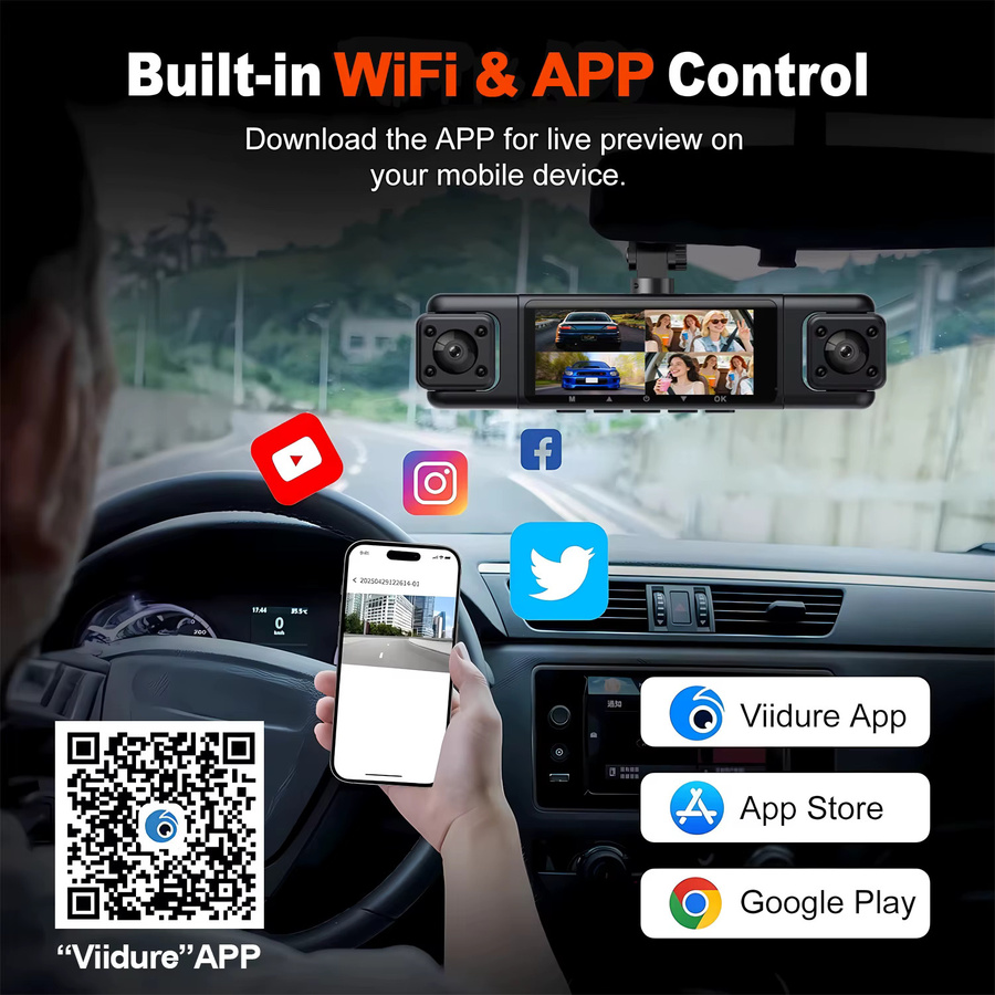 USEEBEE Dashcam mit 360 Grad Kamera, 1080P Full HD Videorekorder, WLAN, Nachtsicht und 24H Parküberwachung, Schwarz - Bild 4