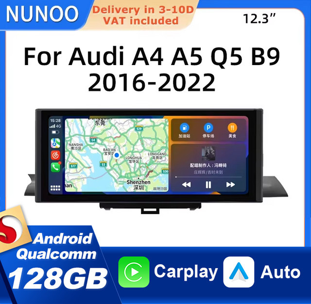 NUNOO Wireless CarPlay Adapter mit Qualcomm 668 und Android 14 System für Audi A4 A5 Q5 B9, Schwarz - Bild 1