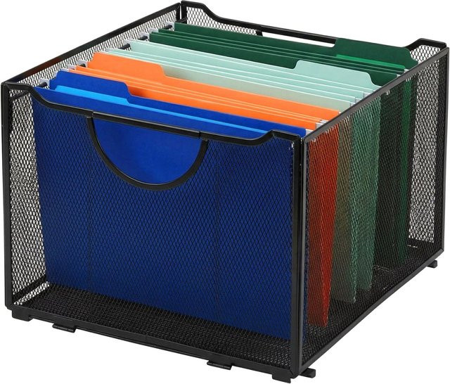 Relaxdays Hängeregisterbox aus Stahl in Schwarz, stapelbar, B: 26 cm, T: 39 cm, H: 34 cm - Bild 1
