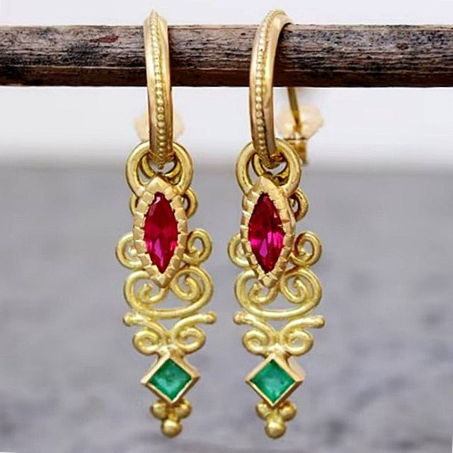YoYo Hängeohrringe, Gold, Zirkonia, Damen, Vintage - Bild 1