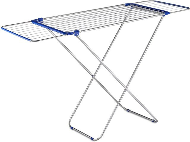 Relaxdays Wäscheständer aus Edelstahl in Silber und Blau, ausziehbar und klappbar, B/T/H: 97 x 55 x 176 cm - Bild 1
