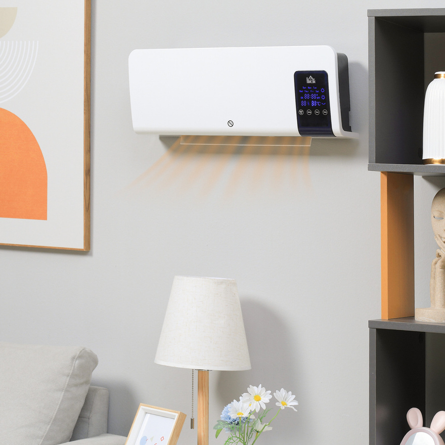 HOMCOM Keramik-Heizlüfter zur Wandmontage in Weiß mit 2000W, Fernbedienung, LED-Display und 12h Timer - Bild 2