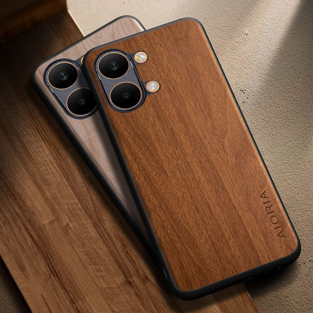 Aioria PU-Lederhülle mit Holzmuster für Poco X8, X7 Pro Max und Poco X8 Pro in Braun - Bild 1