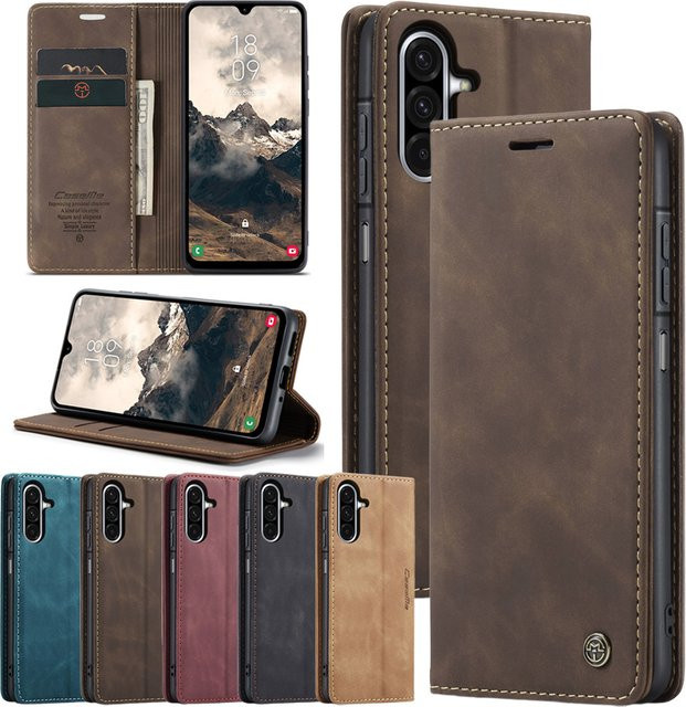 Leder Flip Case für Samsung Galaxy A14 A15 A16 A17 A24 A25 A26 A34 A35 A36 A53 A54 A55 A56 A72 A73 Karten Tasche Telefon Abdeckung in Schwarz - Bild 1