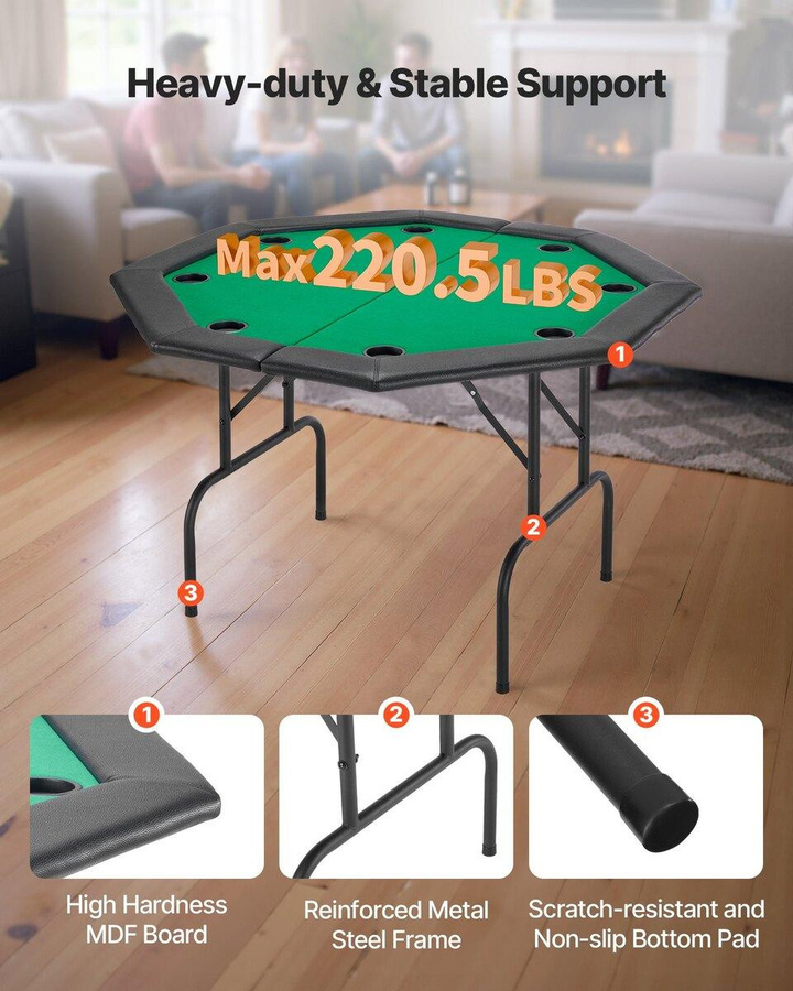 Klappbarer Pokertisch von Buying Solutions, MB für 8 Spieler, Schwarz, B/T/H: 126 x 126 x 75 cm - Bild 3