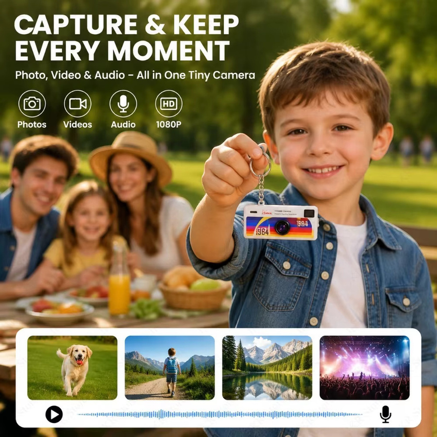 Mini-Daumenkamera Schlüsselanhänger als tragbare Action-Camera mit Blitz und Speicherkartenunterstützung in Gelb und Multicolour - Bild 4