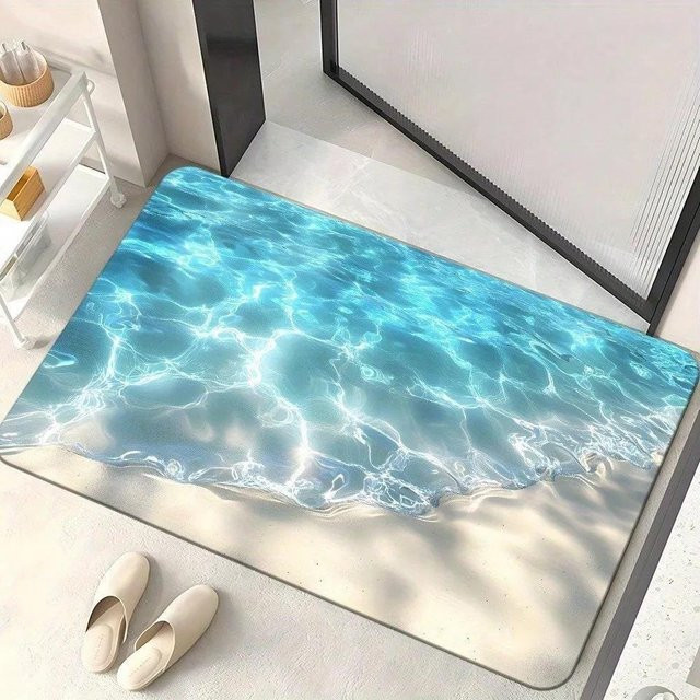 Lodestar Kreativitätsmatte mit 3D-Illusion Meerwasser-Strandmuster in Blau, wasserabsorbierend und rutschfest, B/T: 50 x 30 cm - Bild 1