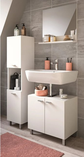 Inn.Furn Badmöbel-Set Lowell 3-teilig Weiß modern mit Waschtischunterschrank, Spiegelschrank und Wandschrank, Hängend oder Stehend - Bild 1