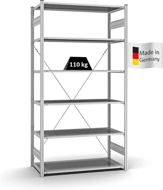 PROREGAL Profi Lagerregal Stecksystem T-Profil Grundregal, verzinkt, H x B x T: 250 x 130 x 60 cm - Bild 1