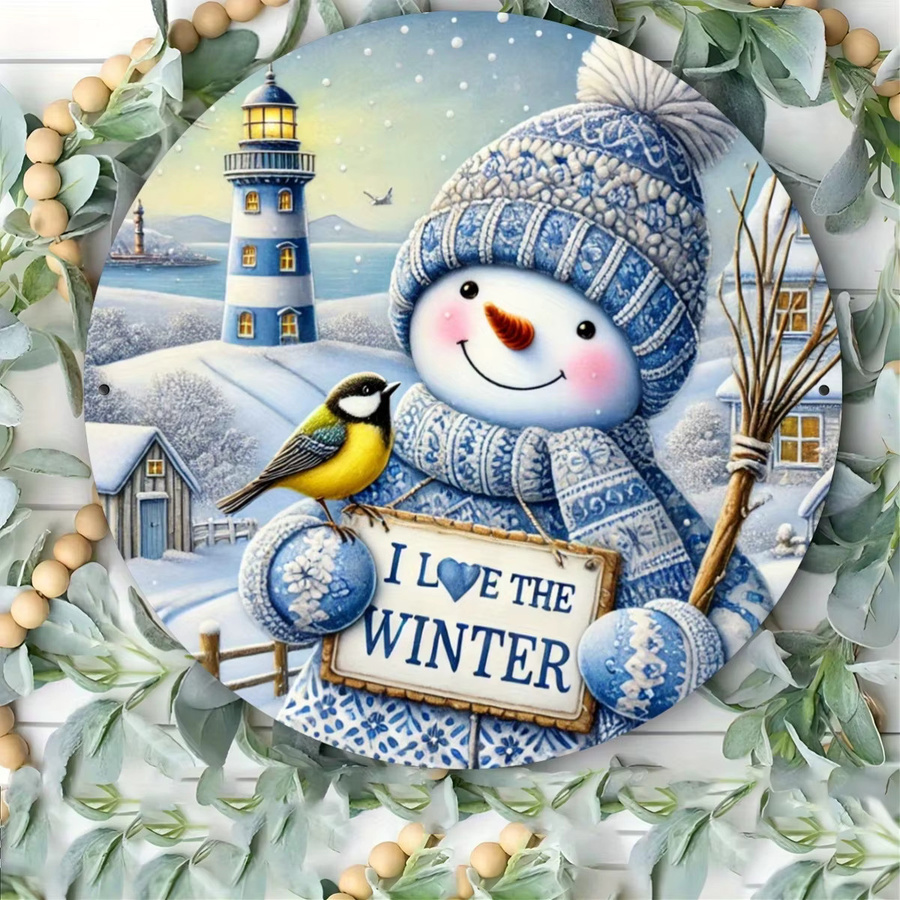 Potdemiel Winter-Schneemann Wanddekoration aus Eisen in Blau mit I Love the Winter Schriftzug, B/H: 20,32 x 20,32 cm - Bild 4