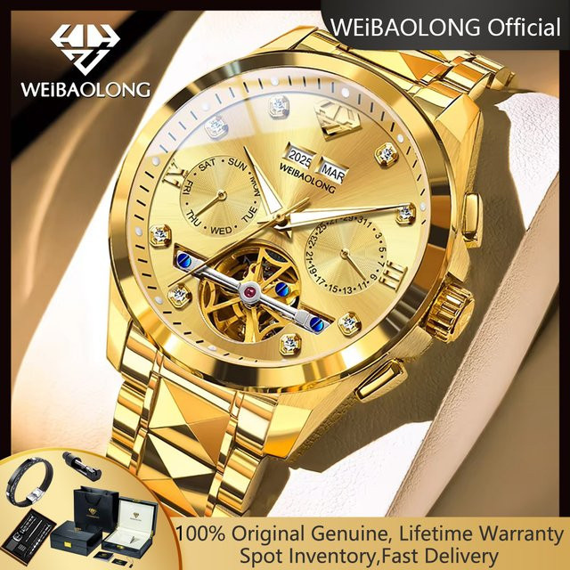 WEiBAOLONG Armbanduhr Automatik, Wolframstahl, Diamant, Herren - Bild 1
