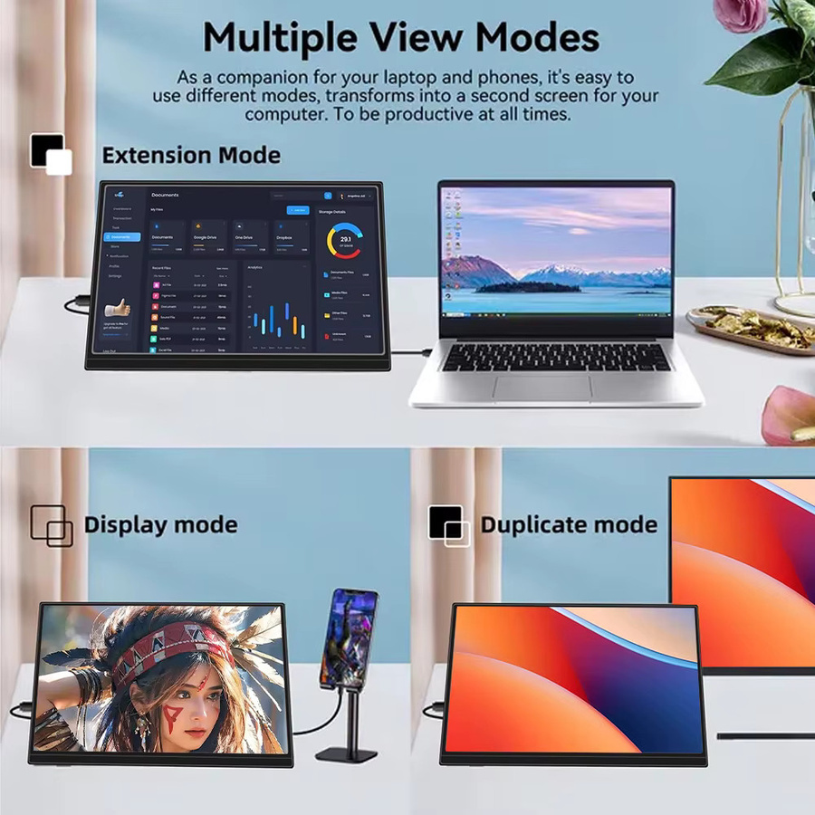 Pisichen Tragbarer 17,3 Zoll Monitor mit USB-C und HDMI, Externer LCD-Bildschirm in Schwarz für PC, Mac, Laptop, Smartphone, Xbox und Switch - Bild 5