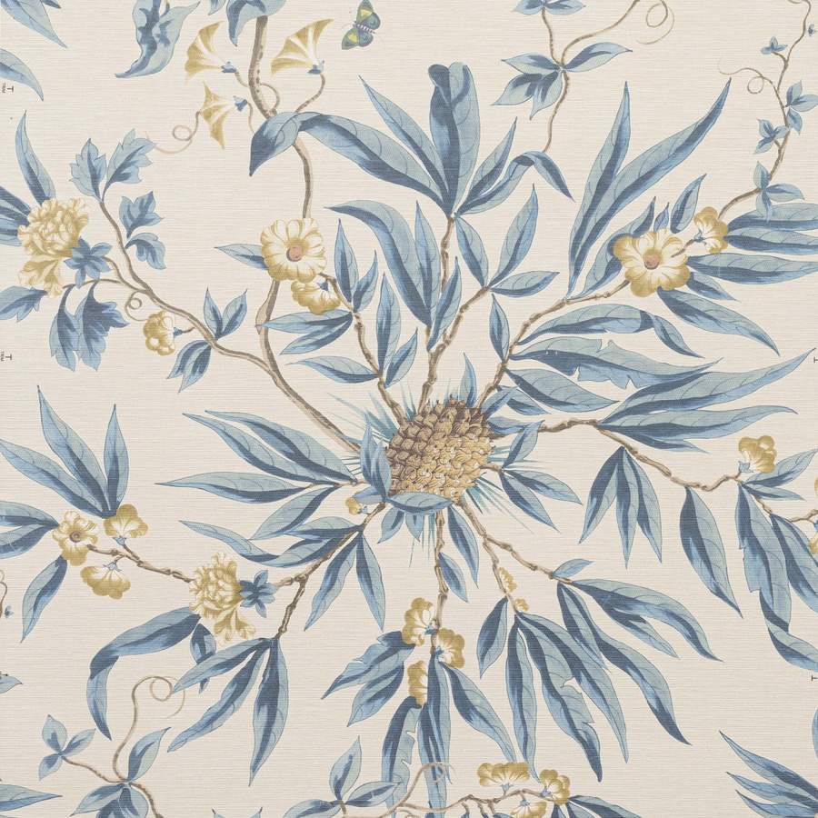 Manuel Canovas Tapete Opoa in Azurblau mit floralem Vintage-Botanical-Design - Bild 1