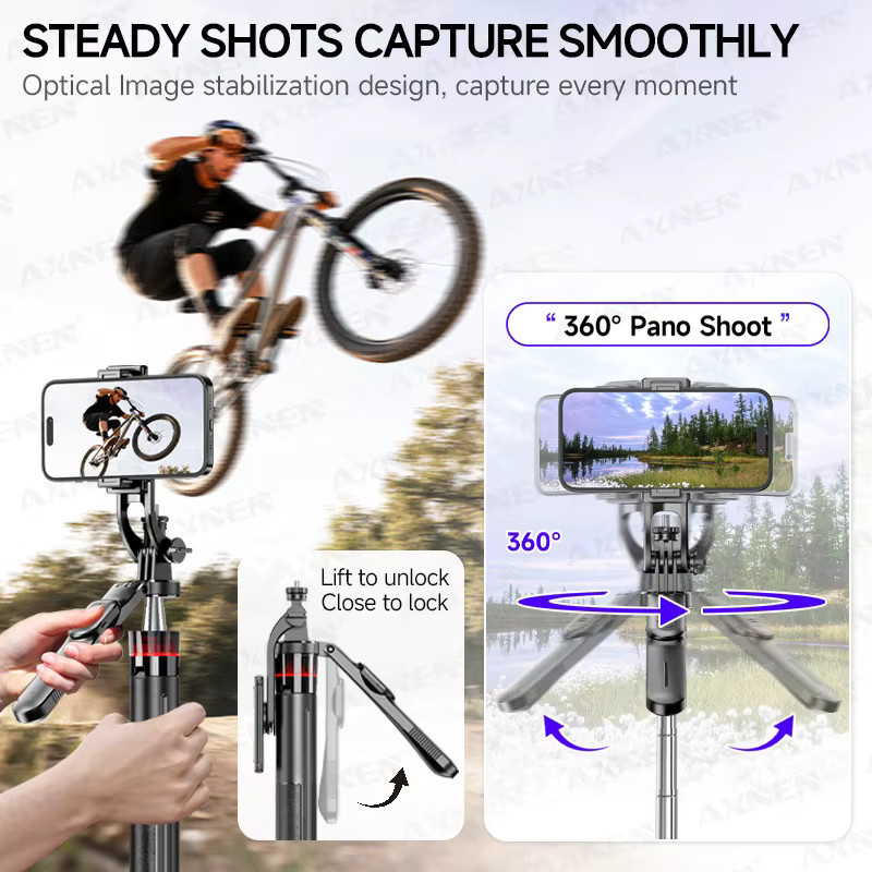 Axnen F05 Auto Pop-Up Selfie-Stick Stativ mit Bluetooth-Fernbedienung und 360 Grad Rotation, Handyhalterung für Telefon-Vlogs in Schwarz - Bild 4