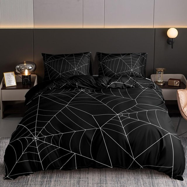 Bettwäsche-Set Your Warm Home mit Spinnennetz-Digitaldruck, 1x Bettbezug und 2x Kissenbezug, Schwarz, B/H: 135 x 200 cm - Bild 1