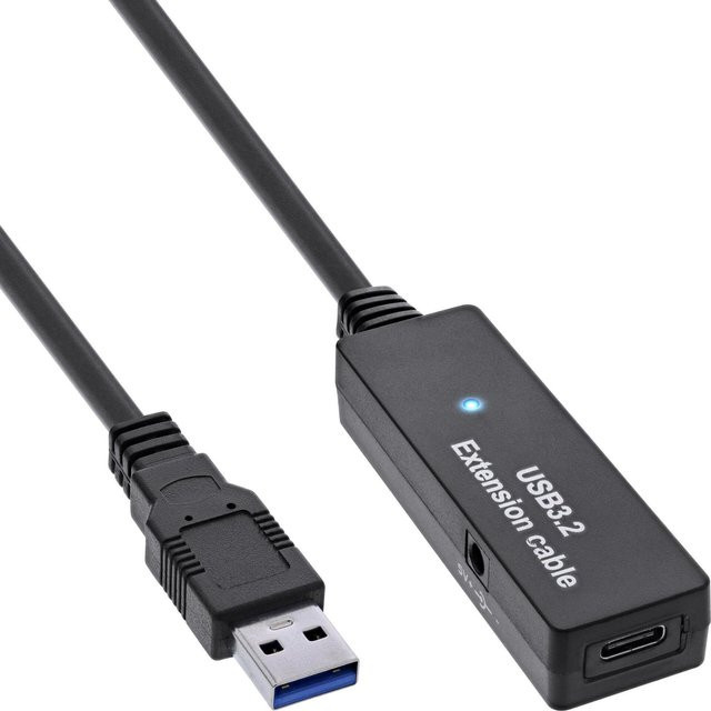 InLine USB 3.2 Gen.1 Aktiv-Verlängerung mit USB-A Stecker und USB-C Buchse, Schwarz, 5m - Bild 1