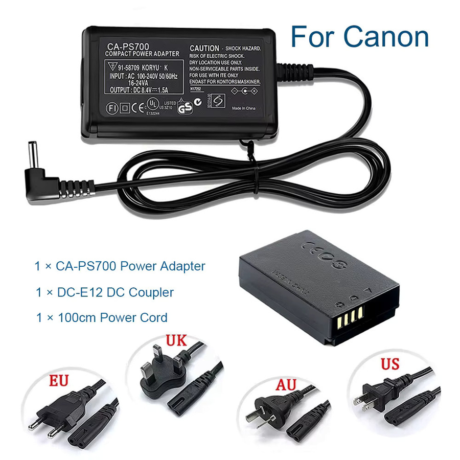 Canon ACK-E12 AC-Netzteil mit DR-E12 DC-Koppler Dummy-Akku für EOS M, M2, M10, M100, M200 in Schwarz - Bild 6