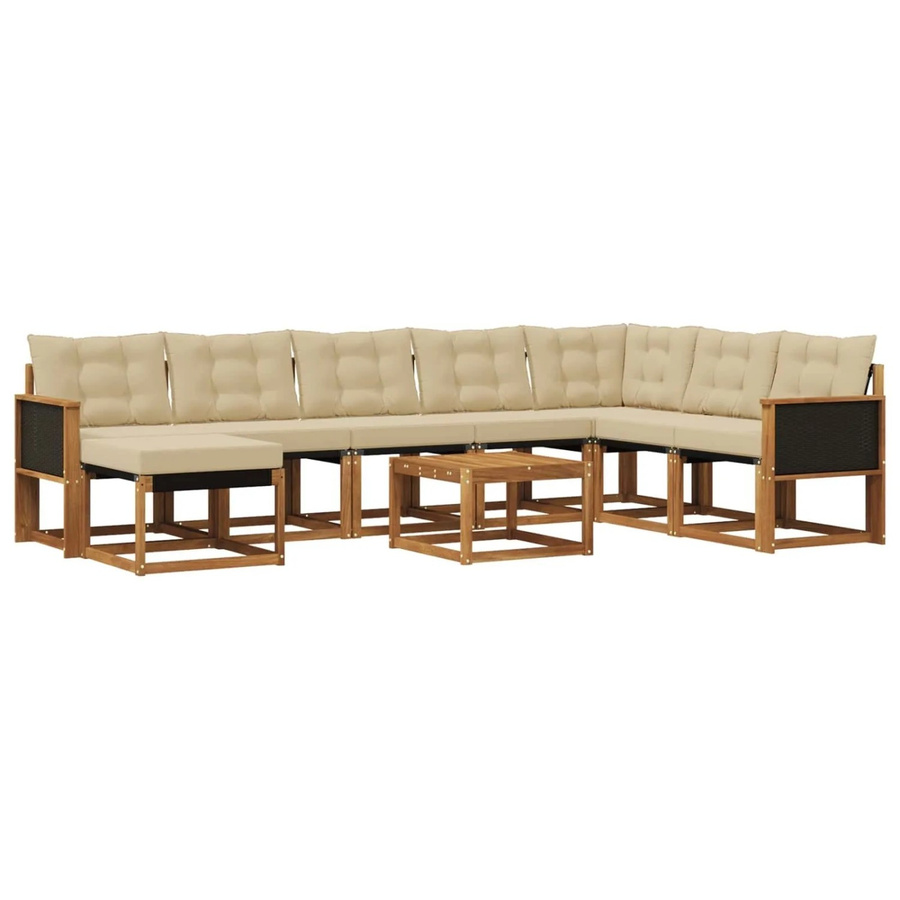 vidaXL Outdoor-Sofagarnitur in L-Form aus massivem Akazienholz mit 9 Kissen in Natur und Beige - Bild 2