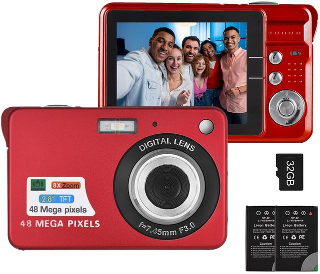 Andoer 4K Digitalkamera Camcorder mit 48MP, 2,8 Zoll TFT Bildschirm, Autofokus und 16X Digitalzoom in Rot - Bild 1