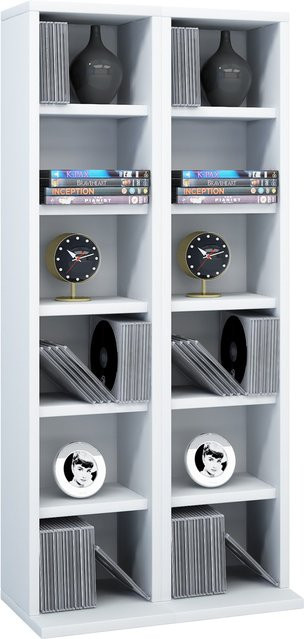 VCM CD/DVD Regal Milano in Weiß mit verstellbaren Regalböden und Medienfächern - Bild 1