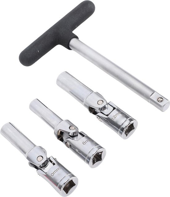 Igeteck Glühkerzen-Steckschlüssel-Satz mit T-Stange, 3/8 Zoll, Silber, zum Entfernen abgebrochener Glühkerzen für die Autoreparatur, Set mit 8 mm, 10 mm und 12 mm - Bild 1