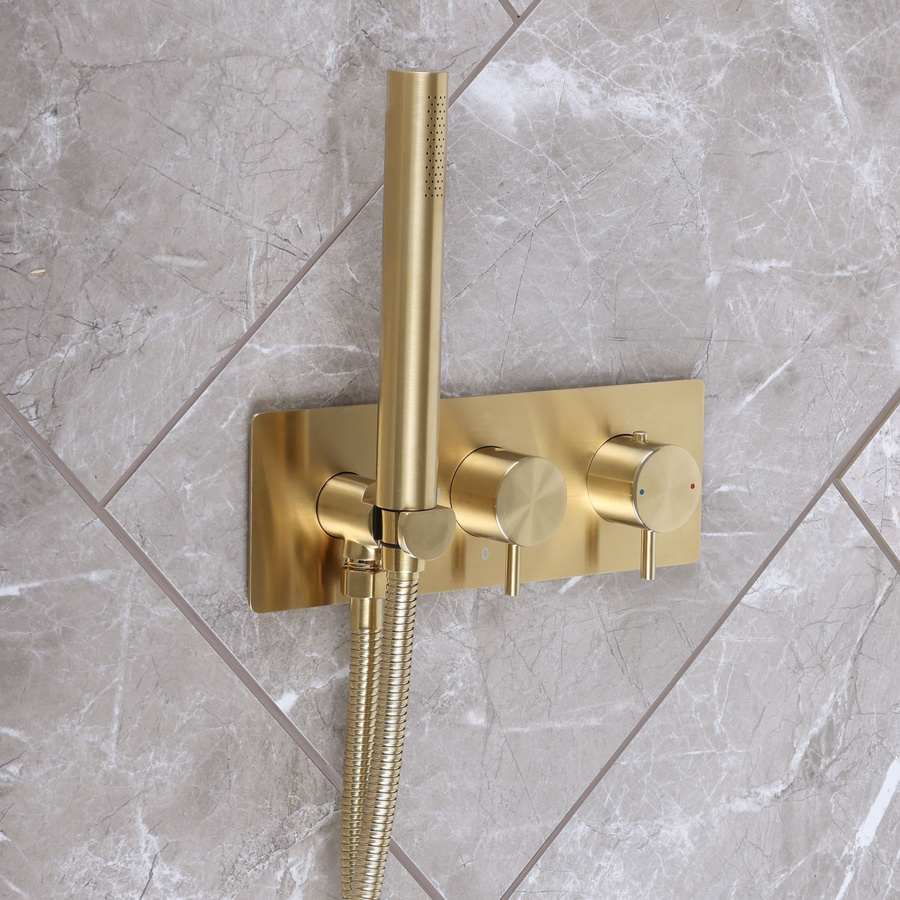 Unterputz-Thermostat für zwei Verbraucher mit Umsteller von Otto in mattem satiniertem Gold - Bild 1