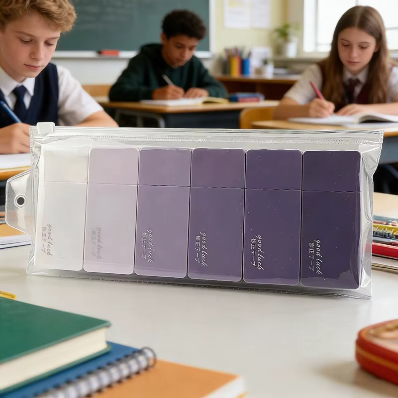6er Set Korrekturband in Weiß und Lila mit glattem Applikator für die Schule - Bild 2