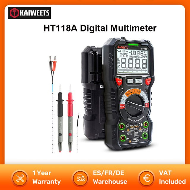 KAIWEETS HT118A Digitalmultimeter True RMS mit Auto Range, AC/DC Spannung, Ohm, Hz, NCV und Temperaturmessung - Bild 1