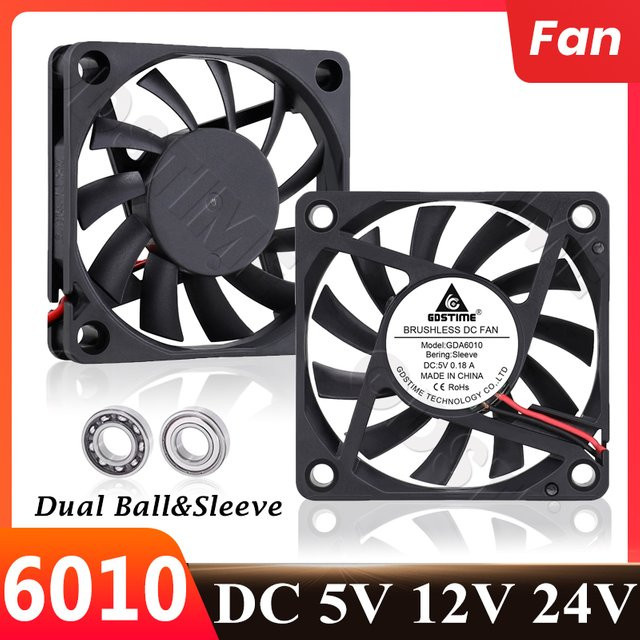 Gdstime 6010 PC-Lüfter mit Dual-Kugellager, USB-Anschluss, Schwarz, B/T/H: 60 x 60 x 10 mm - Bild 1