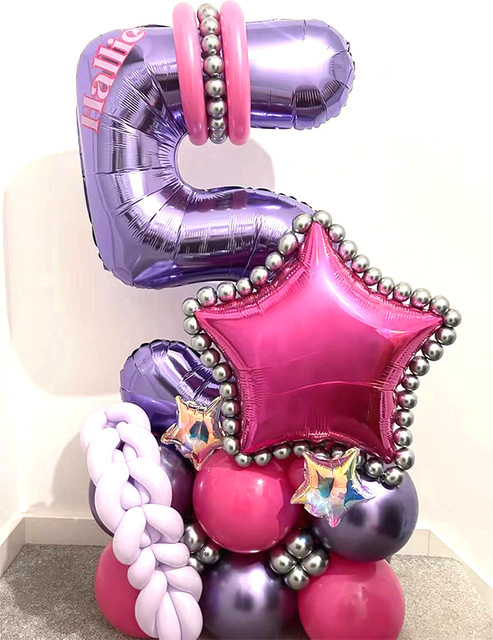 Potdemiel Geburtstagsballon-Set mit sternförmigen Ballons und Zahlen 1-9 in Lila zur Partydekoration - Bild 1