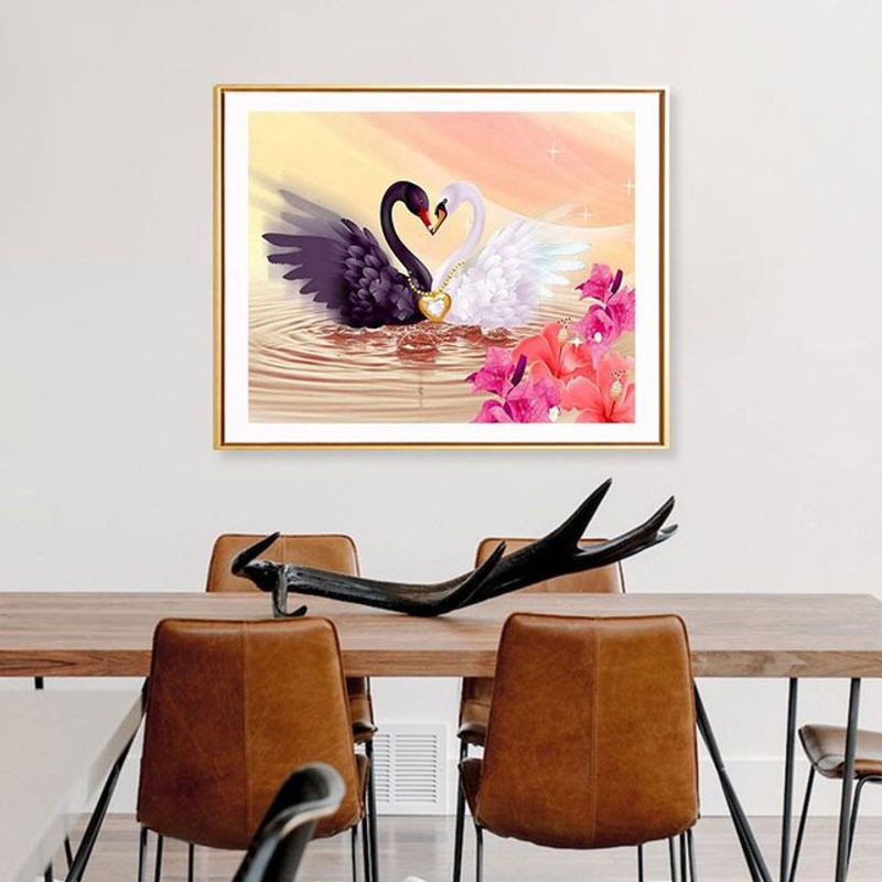 FIYO Diamond Painting Schwan Motiv als DIY Malset für Tierliebhaber, mehrfarbig, B: 30 cm x H: 20 cm - Bild 1