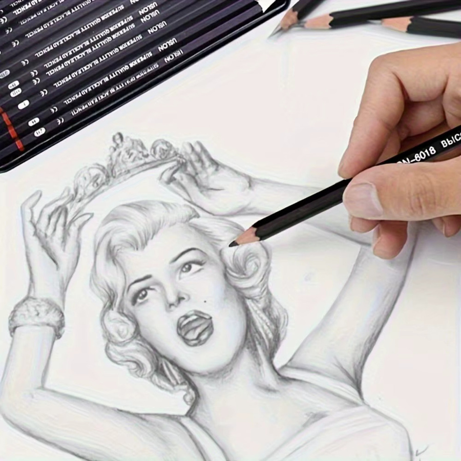 TWBEB 12-teiliges Profi Zeichenset mit Graphitbleistiften in den Härten 2H-8B für Skizzen und Kunst, Schwarz - Bild 6