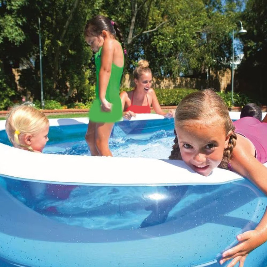 Aufblasbares rechteckiges Kinderplanschbecken aus PVC mit Meerestier-Motiv in Blau, Breite: 260 cm - Bild 2