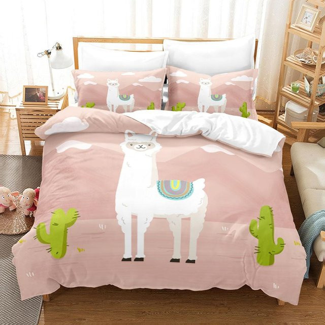 Bettwäsche Set mit weißem Schaf Motiv aus Polyester für Kinder und Jugendliche, 3-teilig, B/H: 140 x 200 cm - Bild 1