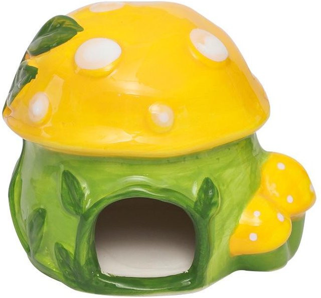 Bestbags Keramik-Hamsternest im Wald-Design mit Baumstumpf und Pilzen, Farben: Gelb und Grün - Bild 1