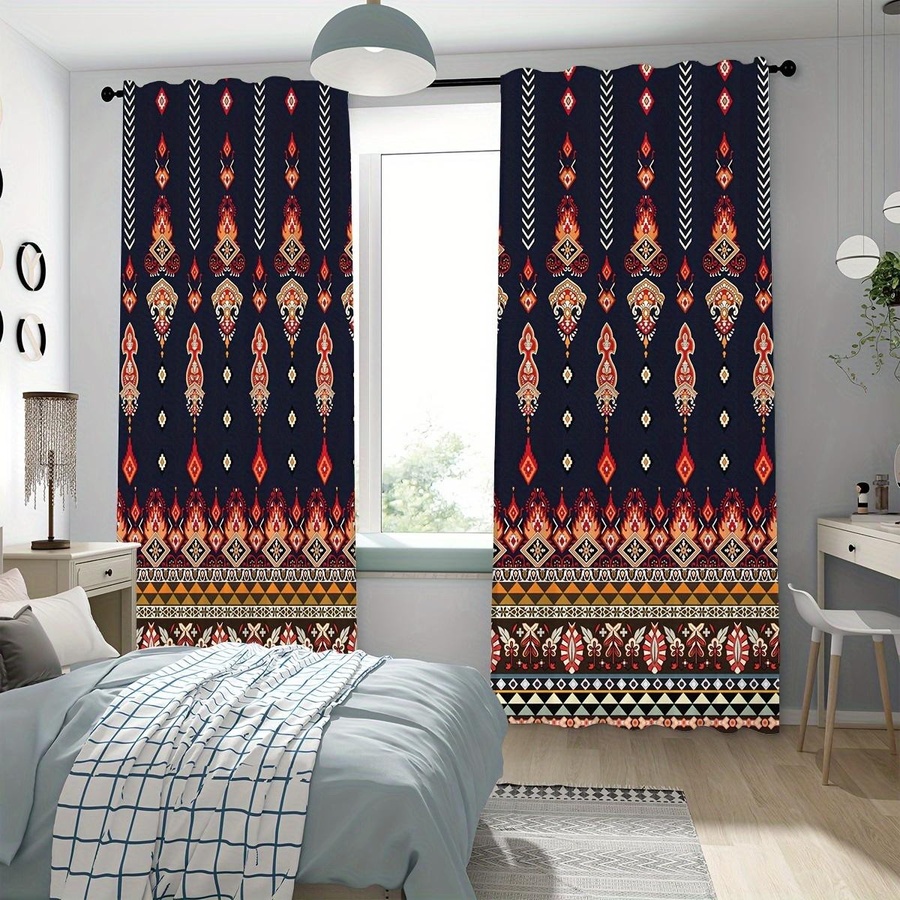 Yiran Furniture Mexikanische Vorhänge mit geometrischem Muster, 2er-Set, Mehrfarbig, B/H: 60 x 50 cm - Bild 2