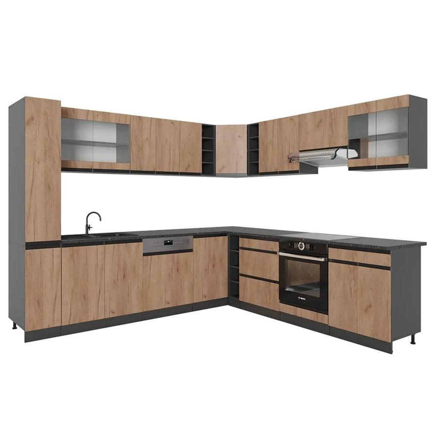 Vicco R-Line Eckküche J-Shape Einbauküche in Anthrazit und Eiche, B/T/H: 277 x 257 x 251,34 cm - Bild 3