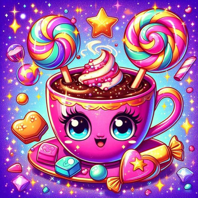 YUTTEE Diamant-Mosaik Set mit Cartoon-Tasse und bunten Süßigkeiten-Motiven in Multicolour - Bild 1