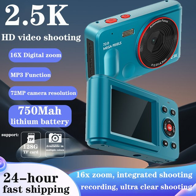 Digitale Kompaktkamera für Kinder und Anfänger in Blau mit 72 MP, HD 1080p, 2,4 Zoll Display und 16x Zoom, wiederaufladbar - Bild 1