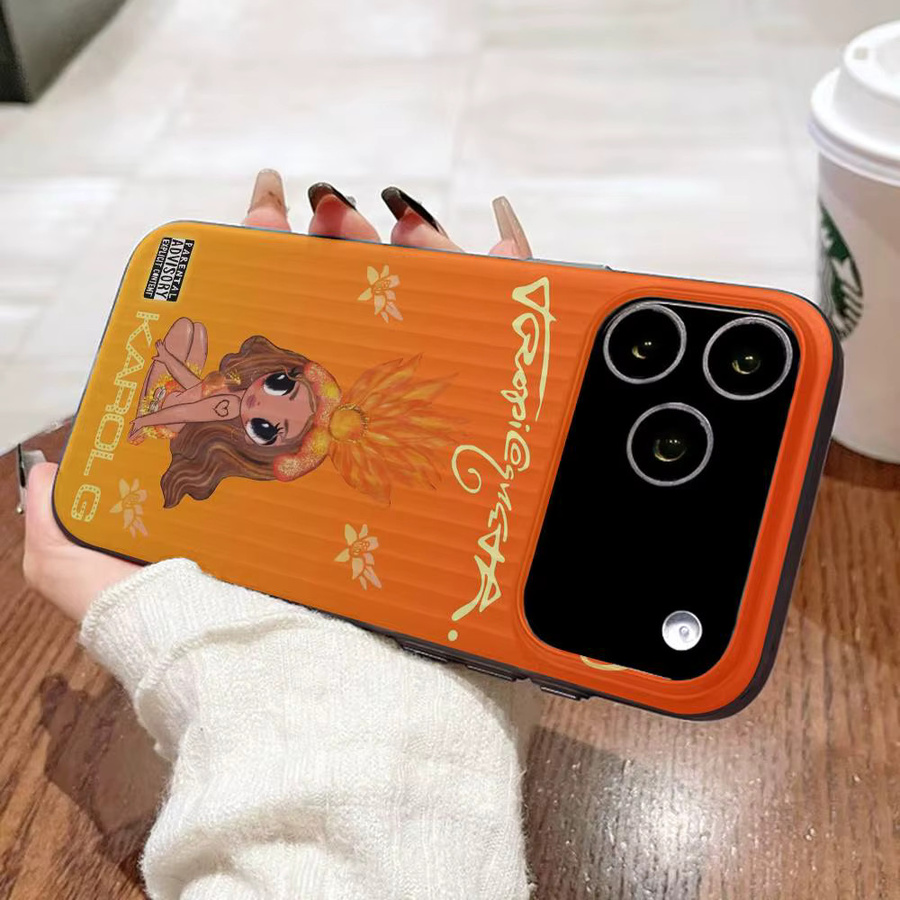 K-karol G Tropicoqueta Handyhülle mit gewelltem Muster für iPhone 17, 16, 15, 14, 13, 12, 11 (Pro Max, Plus), matt, stoßfest, Orange - Bild 2